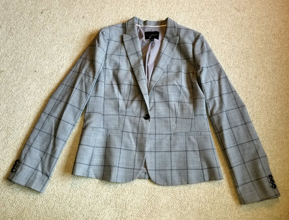 NWOT Womens Jacket-BANANA REPUBLIC-grey checked wool lined "Classic Blazer"-10